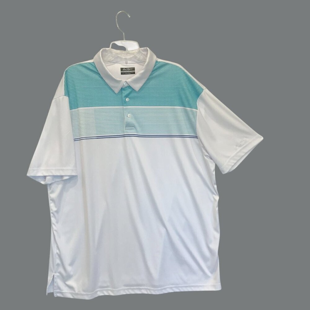 Ben Hogan Performance Polo Men's 3-Button Striped Golf Shirt Sz XXL White Blue